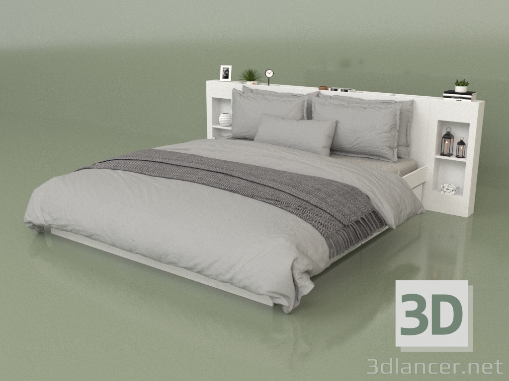 3D Modell Bett mit Organizer 1800 x 2000 (10331) - Vorschau