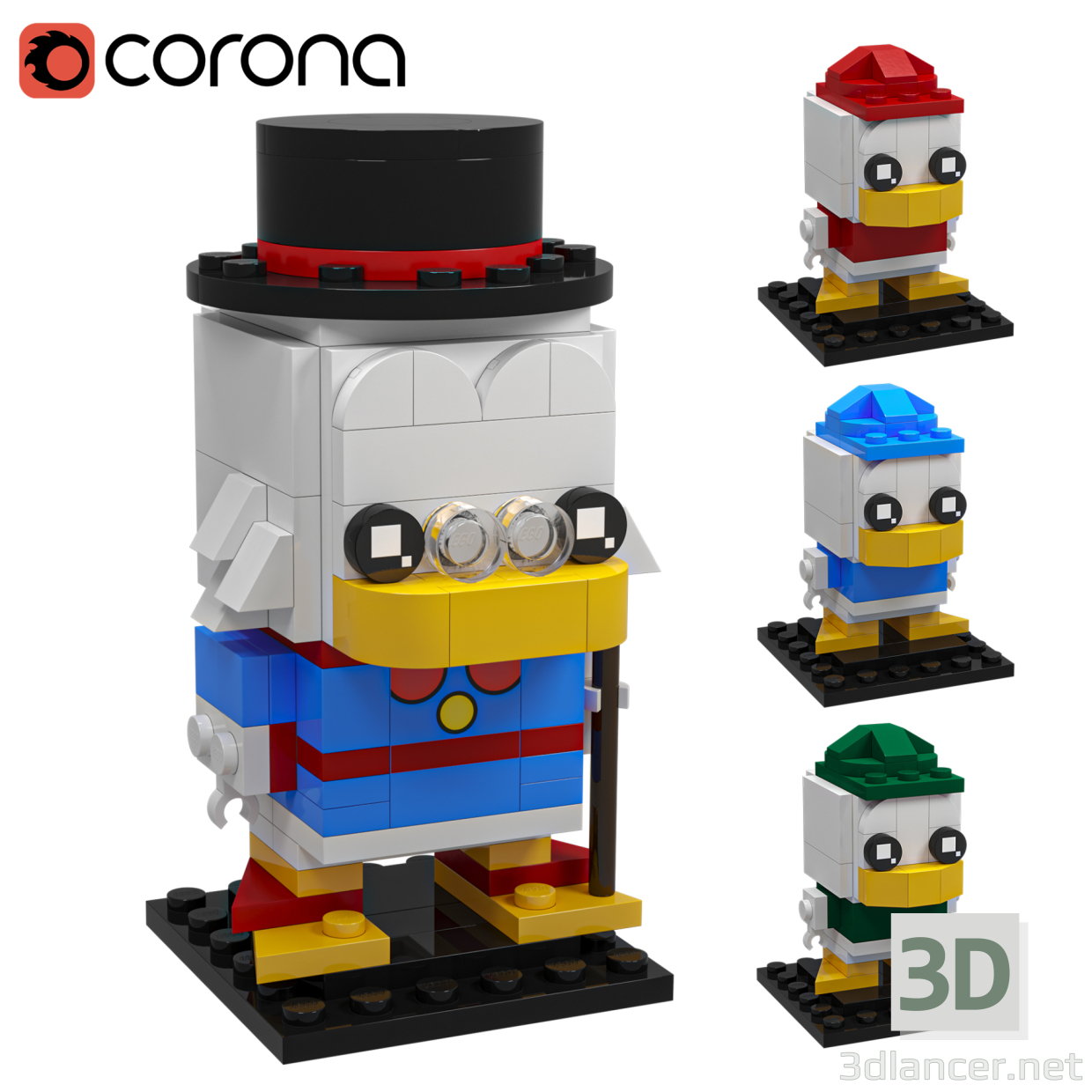 modello 3D di Lego Paperone Paperoni Huey Dewey Louie comprare - rendering