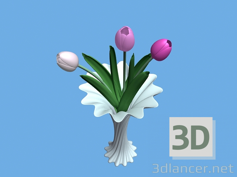 modello 3D Vaso con tulipani - anteprima