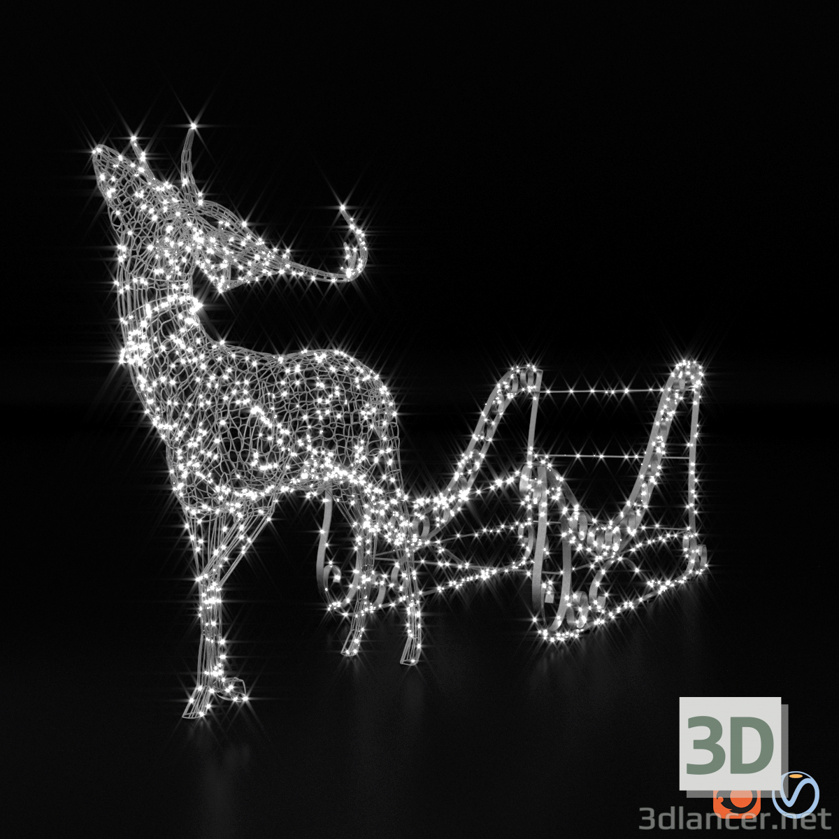 3d Light volumetric figure "Deer and sleigh." модель купить - ракурс