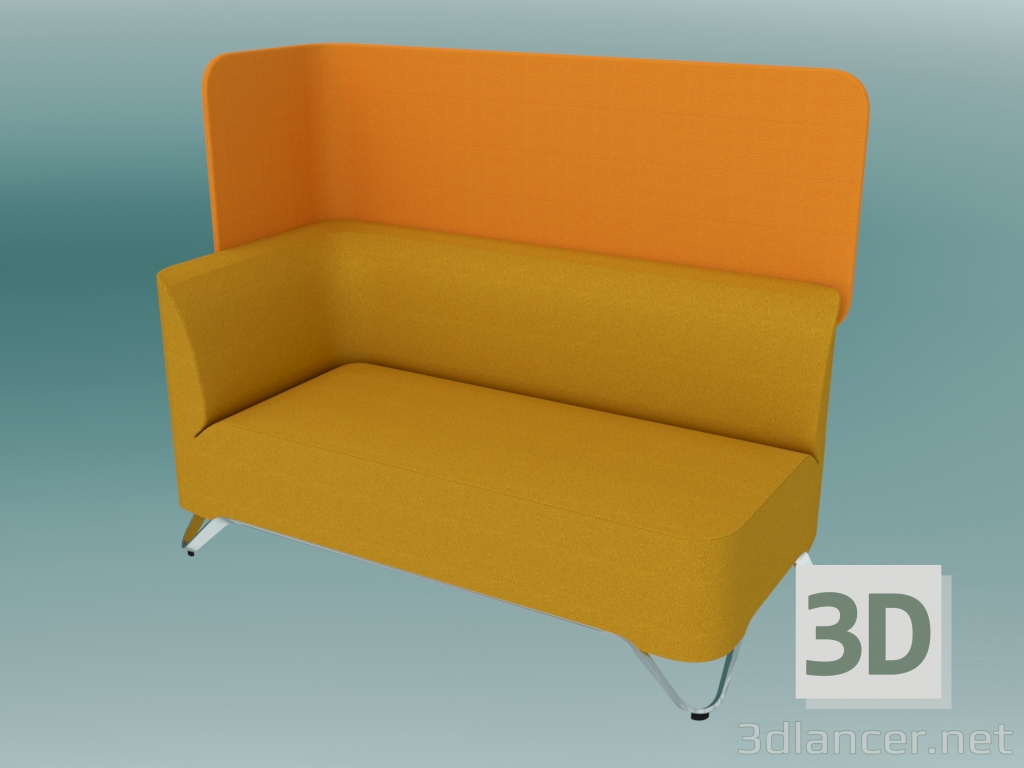 3d model Sofá doble con reposabrazos a la derecha, con pantalla (2RW) - vista previa