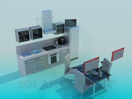 3d model Kitchen with dining table - preview