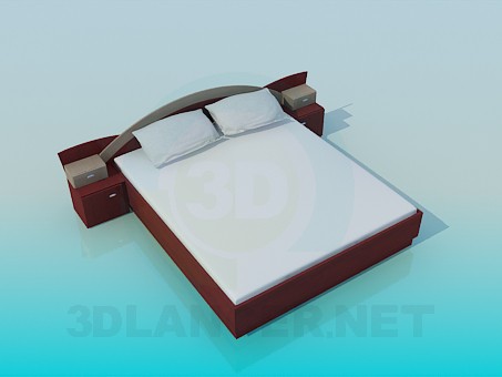 3D Modell Bett mit Nachttischen - Vorschau