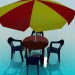 3d model Umbrella, plastic table and chairs for cafe - preview