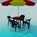 3d model Umbrella, plastic table and chairs for cafe - preview