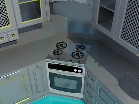 3d model Cocina pintada con color metal - vista previa