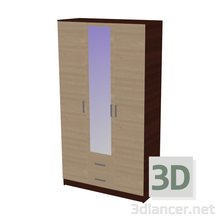 Modelo 3d Guarda-roupa Harmony 3 folhas - preview