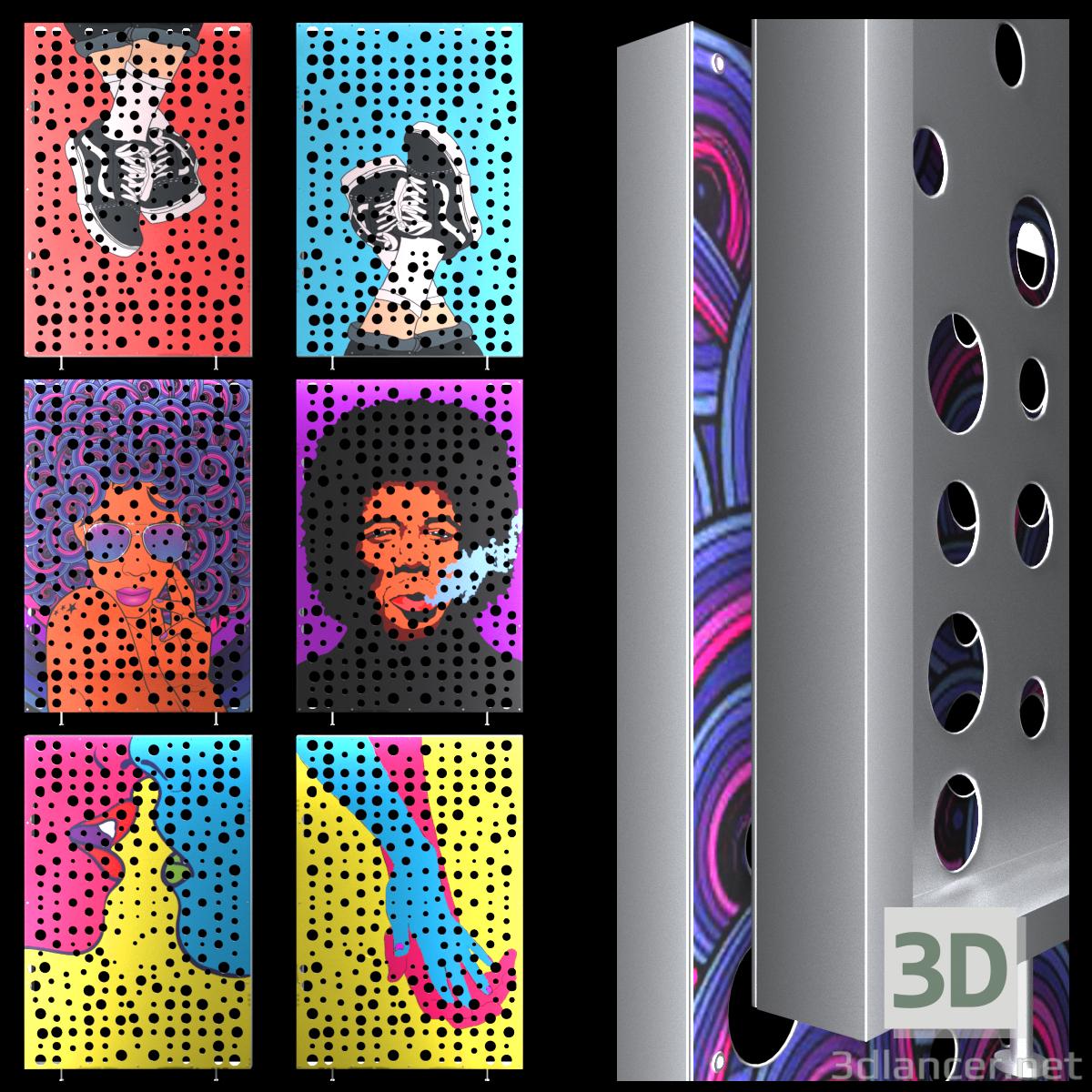 modello 3D di Pannello in metallo perforato Pop Art. comprare - rendering