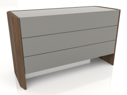 Cômoda com acabamento em folheado de nogueira F e laca cinza brilhante (128,6 x 50 x 75 cm)