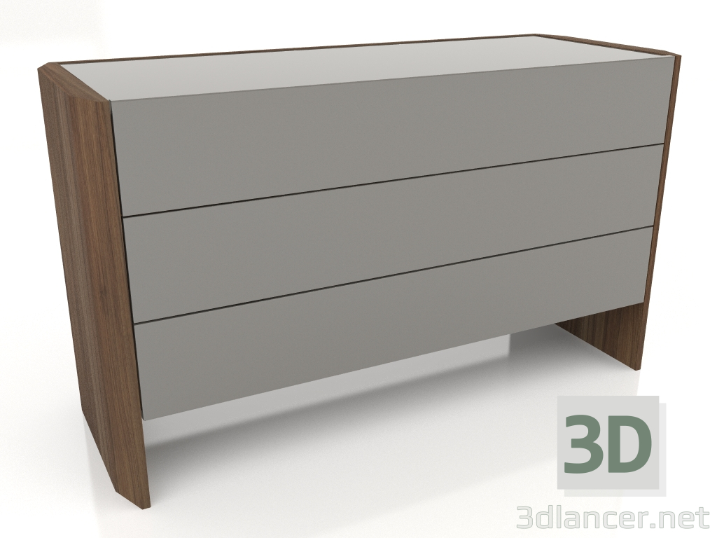 3d model Cómoda, chapa de nogal acabado F, laca gris brillante (128,6 x 50 x 75 cm) - vista previa