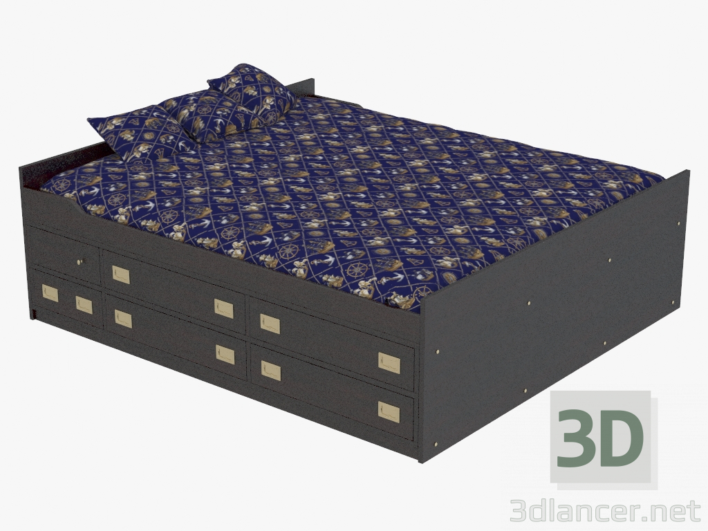 3d model Cama doble con cajones - vista previa