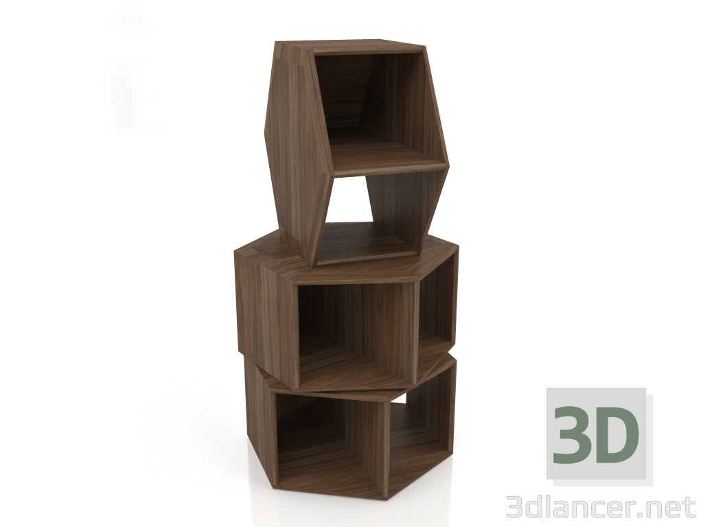 3d model Mesa auxiliar, acabado en chapa de nogal F (52x60x30 cm) - vista previa