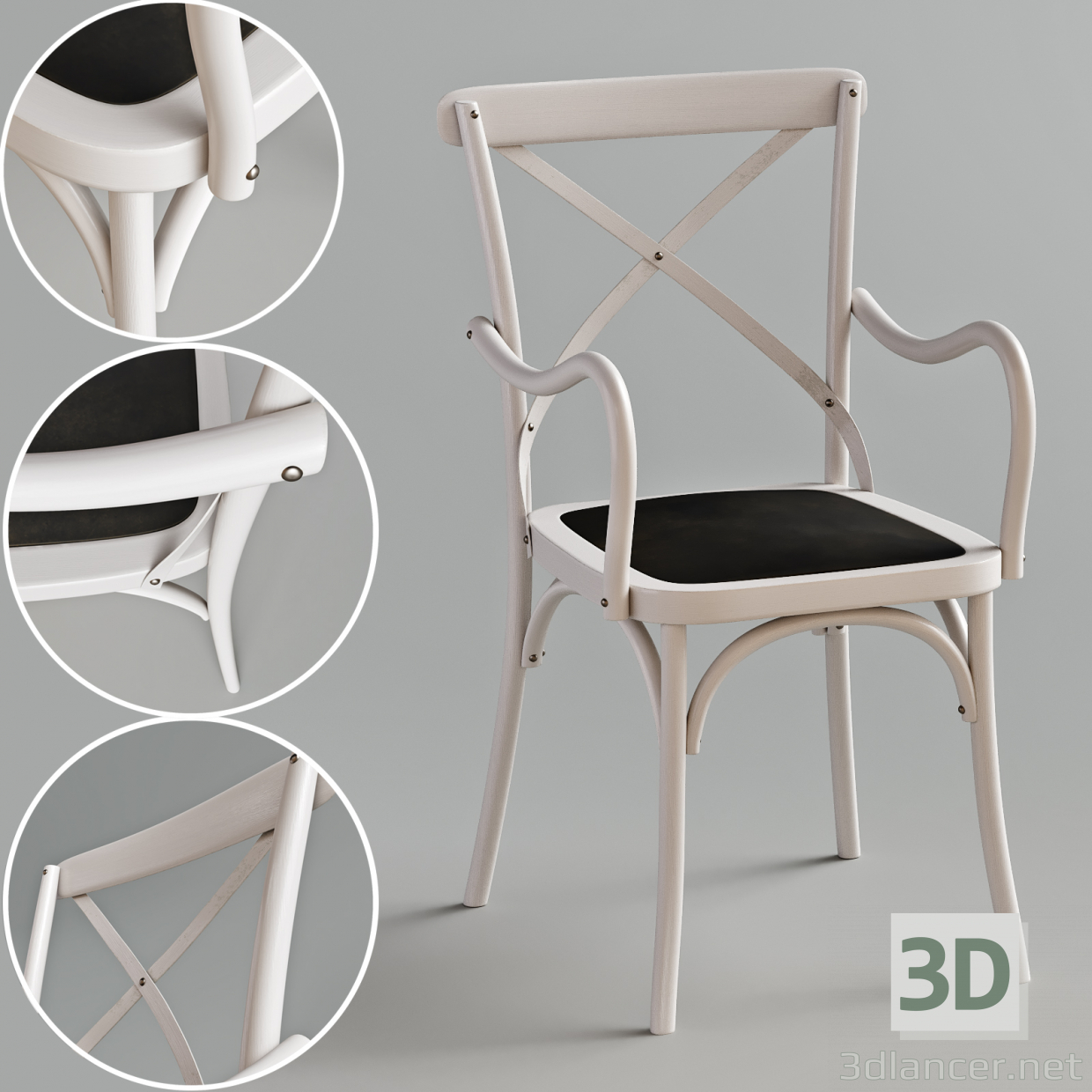 Silla de comedor con brazos cruzados 3D modelo Compro - render