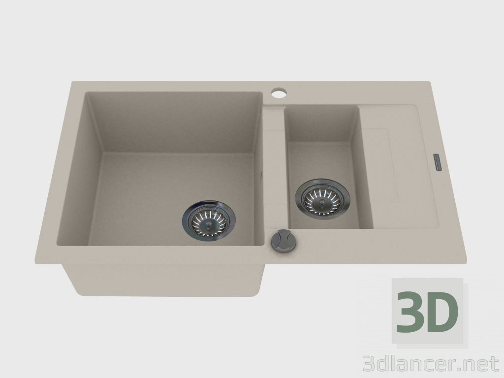 3d model Fregadero de 1,5 orificios con fregadero acortado - Rapido alabaster (ZQK A513) - vista previa