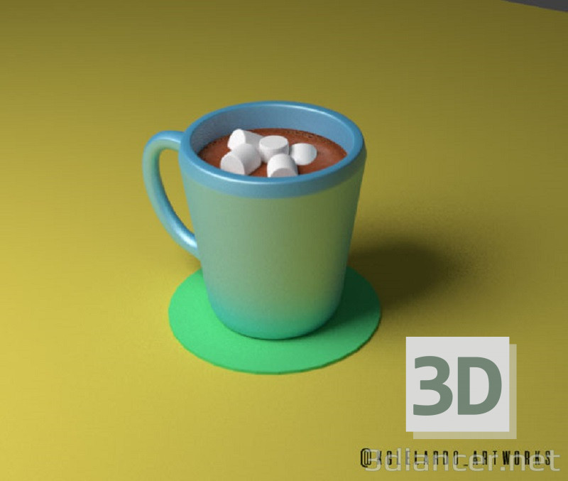 Modelo 3d Bebida de chocolate com marshmallows - preview