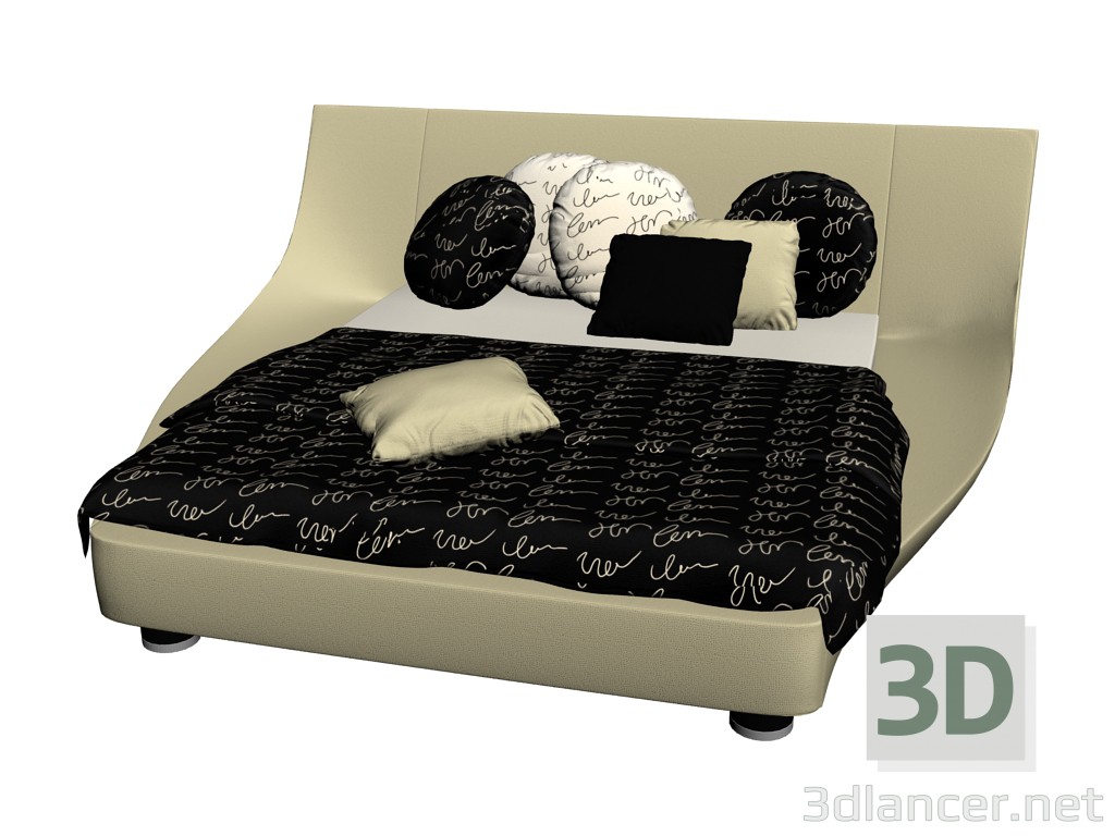 3d model Bed with wide headboard Cocoon - preview