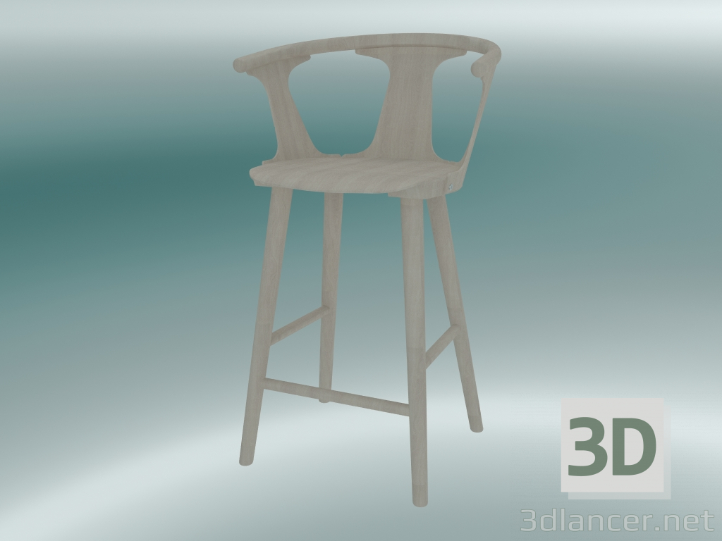 3d model Taburete de bar en el medio (SK7, H 92cm, 58x54cm, roble aceitado blanco) - vista previa