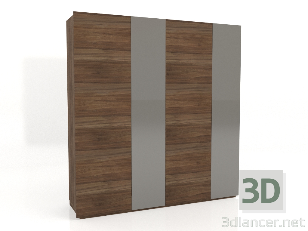 modello 3D Armadio, finitura noce impiallacciato F, laccato lucido grigio (220x60,8x230 cm) - anteprima