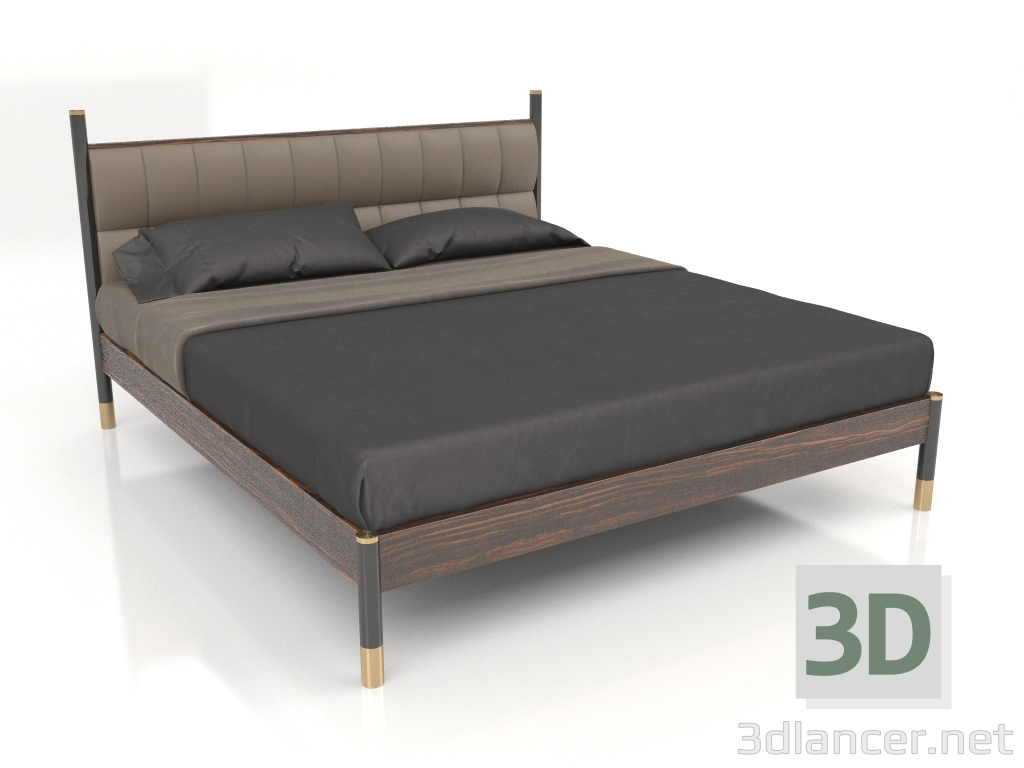 modello 3D Letto con doghe, finitura impiallacciato ebano, laccato opaco nero, ottone, ecopelle PU63 (188,6x213 - anteprima
