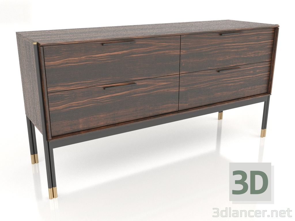 modello 3D Cassettiera, finitura impiallacciata in ebano, lacca nera opaca, ottone (149,2x45x75 cm) - anteprima