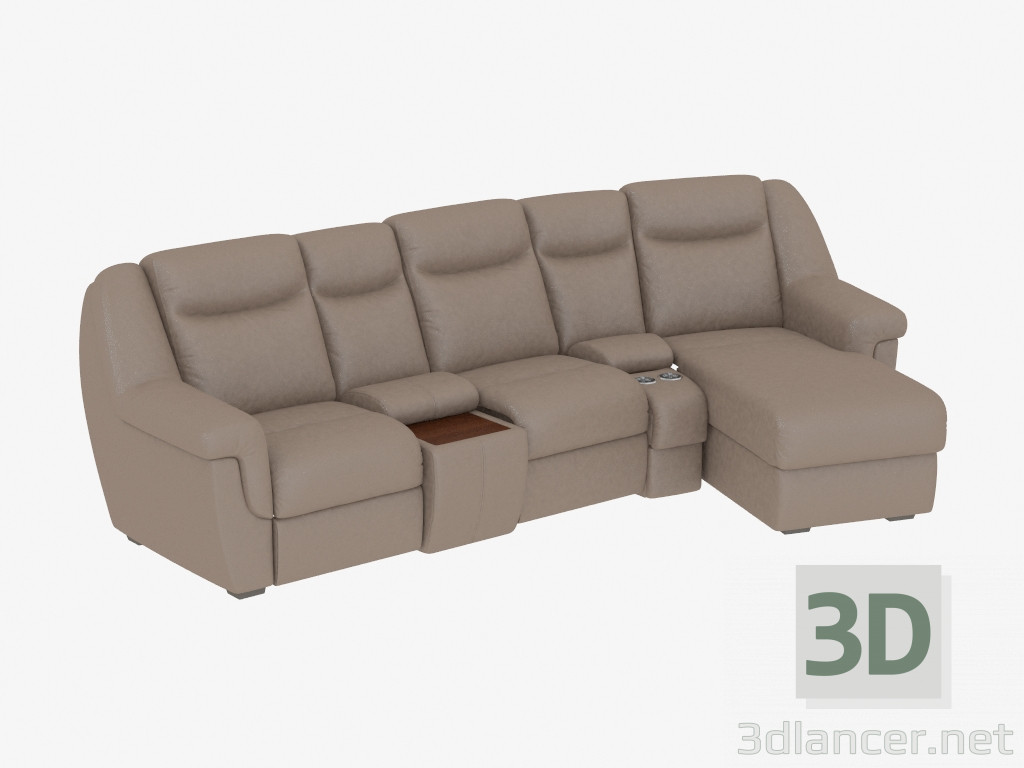 modello 3D Divano in pelle con bar e letto - anteprima