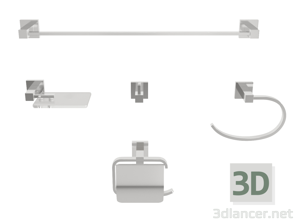 3d Аксессуары для ванной комнаты – пять штук. модель купить - ракурс