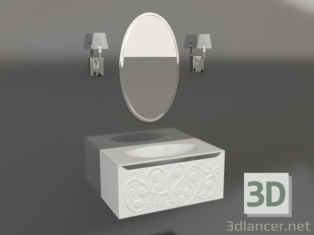 modèle 3D Meuble 100 cm pour la salle de bain avec miroir (EL.01.10+4x1000x600) - preview