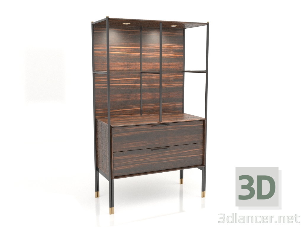3d model Showcase, ebony veneer finish, black matte lacquer, brass, backlight (94.1x45x160.5 cm) - preview