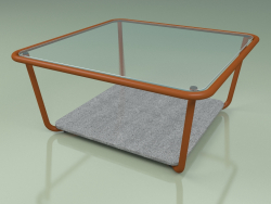 Mesa de centro 001 (vidro canelado, metal enferrujado, pedra de lua)