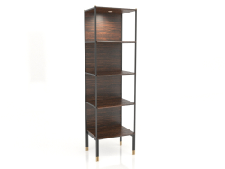 Vetrina 4 ripiani, finitura impiallacciata in ebano, laccata nera opaca, ottone, retroilluminazione 