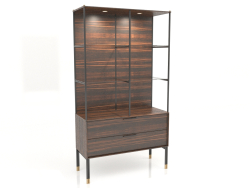 Vetrina, finitura impiallacciata in ebano, vernice nera opaca, ottone, retroilluminazione (110x45x20