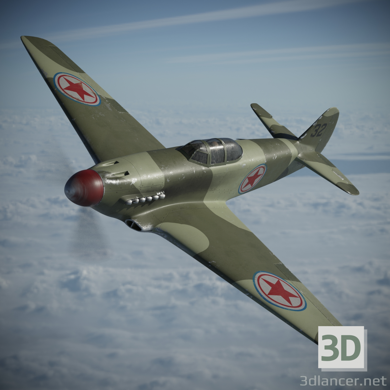 3d Yakovlev Yak-9 Fighter Plane model buy - render