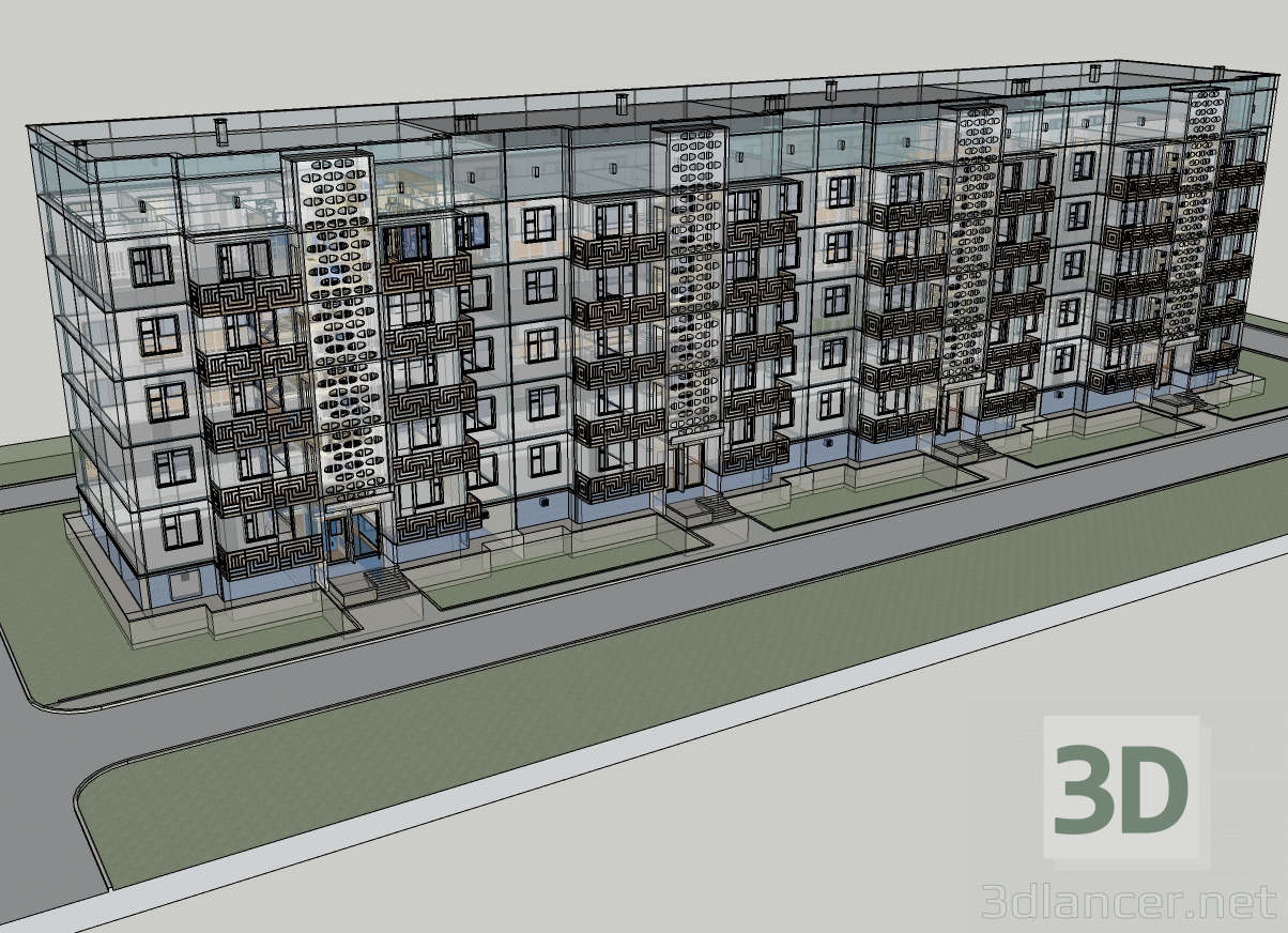 modèle 3D de Bâtiment à panneaux de cinq étages avec un appartement soviétique des années 80 acheter - rendu