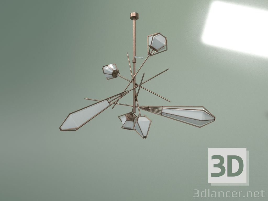 Modelo 3d Candeeiro suspenso Treliça, 6 luzes (cinza fumê, bronze vermelho fosco) - preview