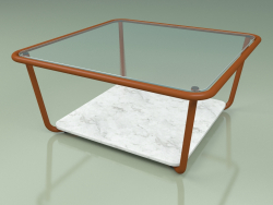 Table basse 001 (Verre nervuré, Rouille métallique, Marbre de Carrare)