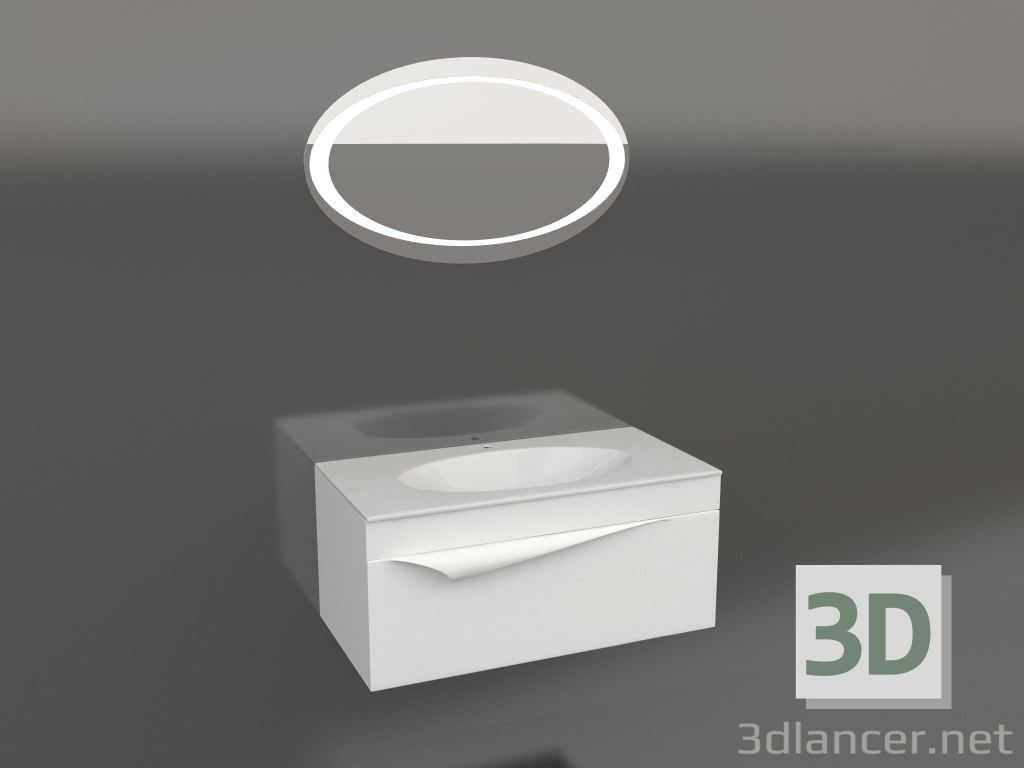 3d model Mueble de baño de 100 cm con espejo (Pap.01.10+Pap.02.10) - vista previa