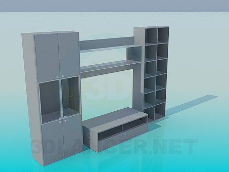 3d model Unidad de pared con soporte de la TV - vista previa