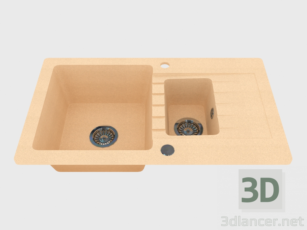 3d model Sink, 1,5 bowls with a wing for drying - sand Zorba (ZQZ 7513) - preview