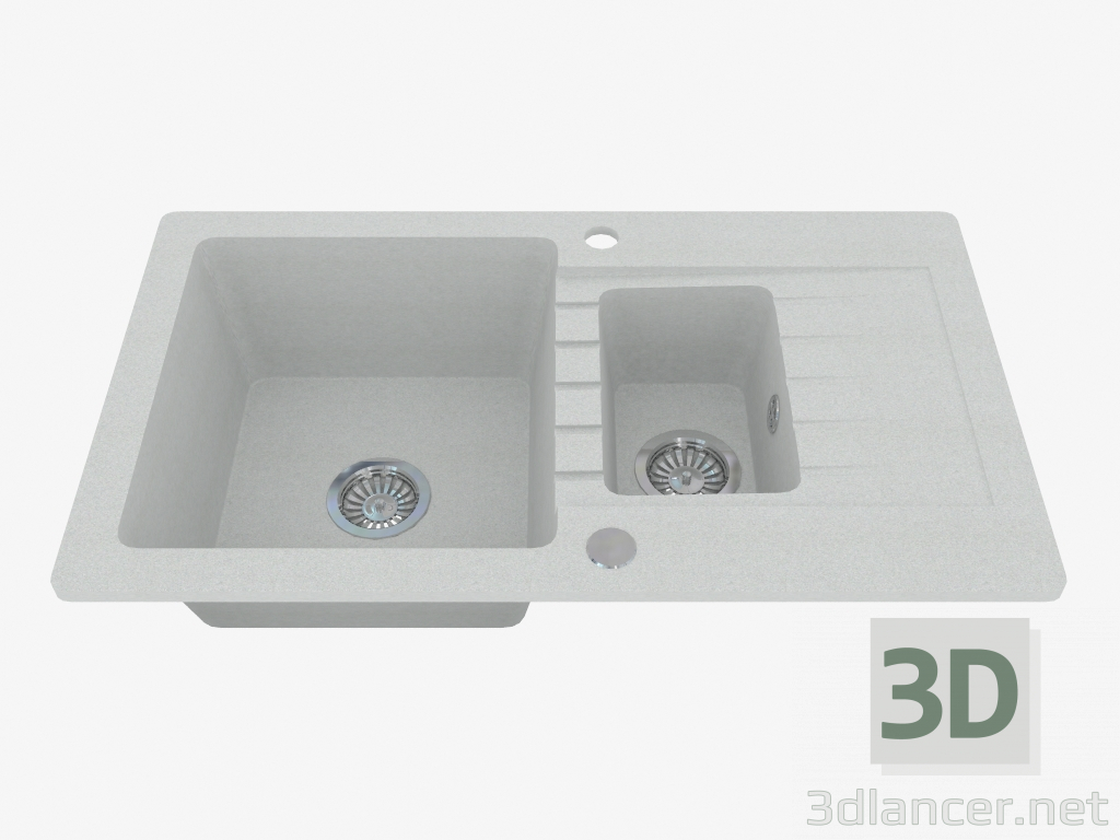 3D Modell Spüle, 1,5 Schüsseln mit einem Flügel zum Trocknen - graues Metall Zorba (ZQZ S513) - Vorschau