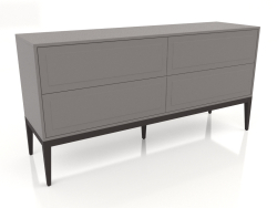 Cômoda com gavetas, folheada a nogueira, acabamento em laca cinza-bege fosco (159x45x80 cm)