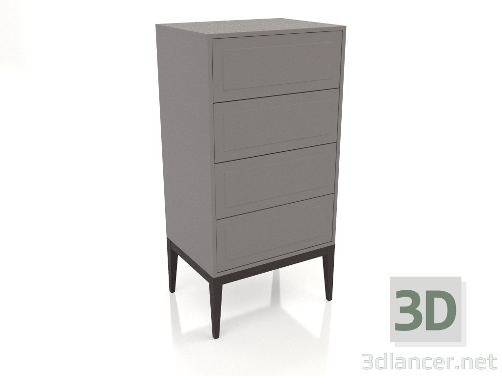 3D Modell Hohe Kommode, Walnussfurnier W-Finish, matt grau-beige Lackierung (59,5 x 45 x 120 cm) - Vorschau
