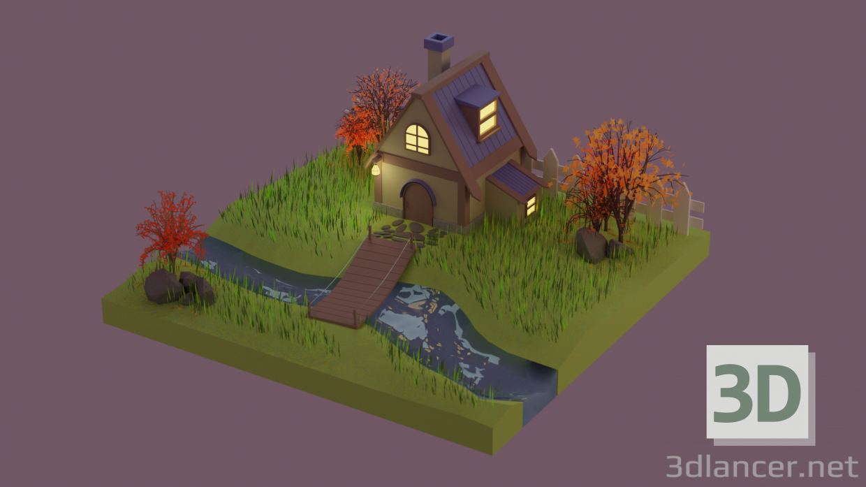 modello 3D di Casa autunnale low poly comprare - rendering