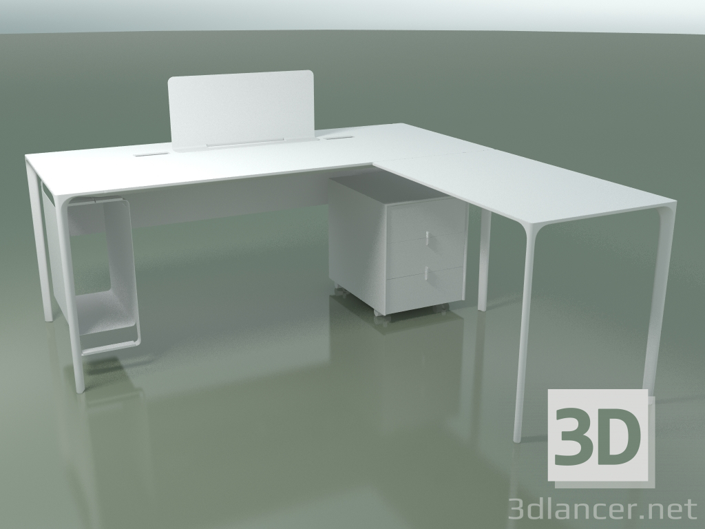 modello 3D Tavolo da ufficio 0815 + 0816 destro (H 74 - 79x180 cm, attrezzato, laminato Fenix F01, V12) - anteprima