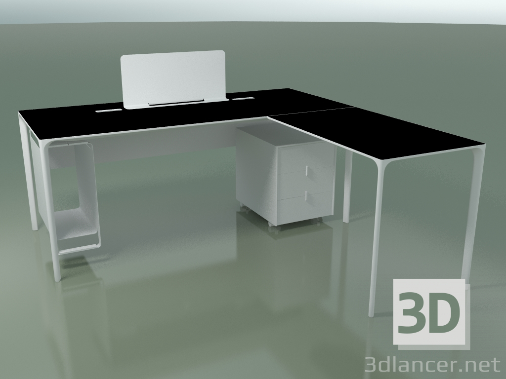 Modelo 3d Mesa de escritório 0815 + 0816 direita (H 74 - 79x180 cm, equipada, laminada Fenix F02, V12) - preview