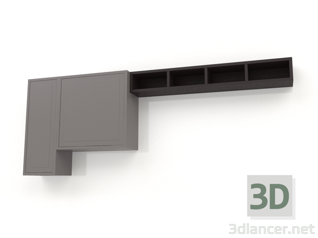 modèle 3D Armoire murale, placage noyer finition W, laque gris-beige mate (210x25x80 cm) - preview