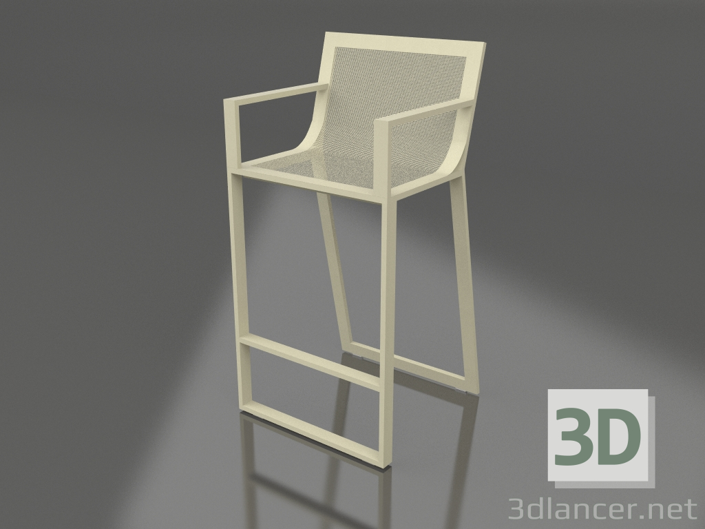 Modelo 3d Banqueta alta com encosto alto e braços (Ouro) - preview