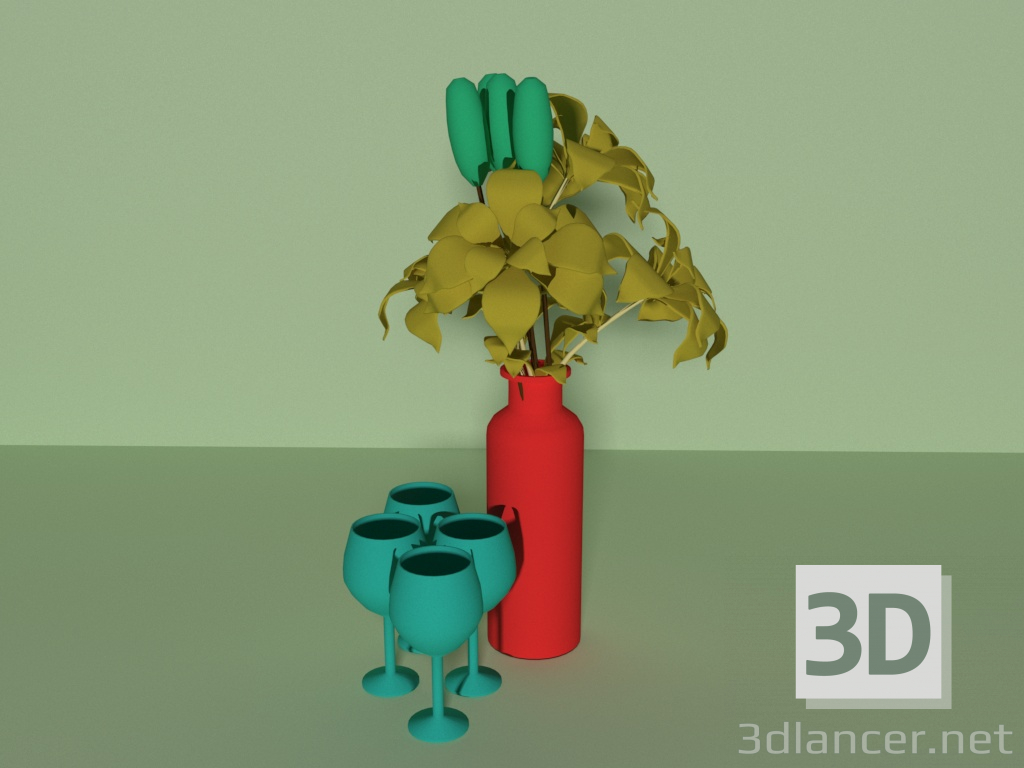 3d model FLORERO Y COPAS - vista previa