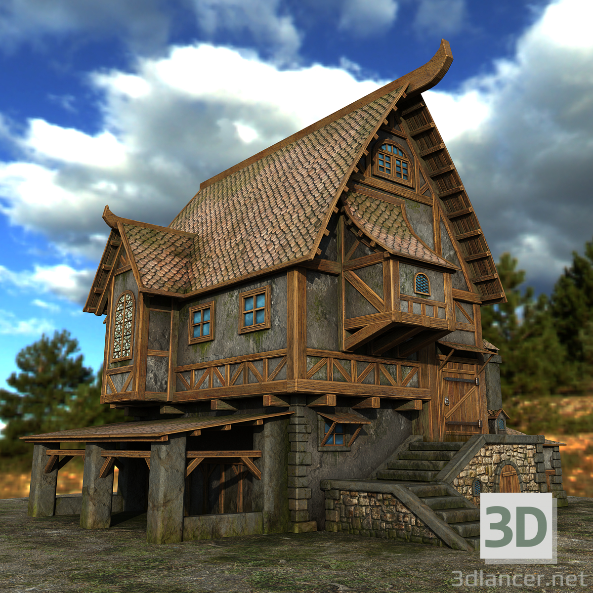 Landhaus 3D-Modell kaufen - Rendern