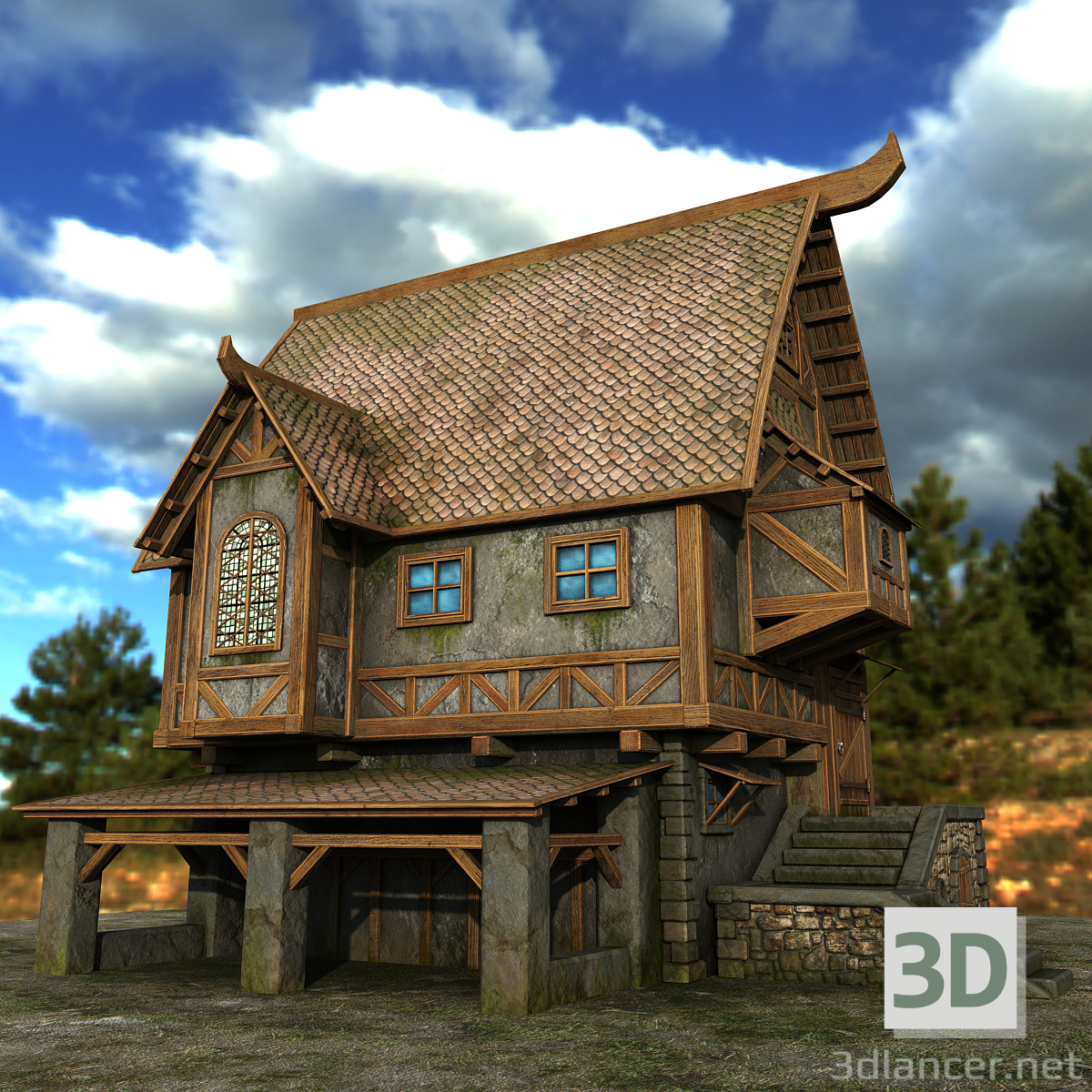 Landhaus 3D-Modell kaufen - Rendern