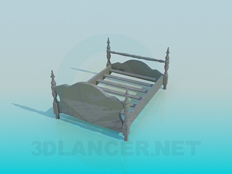 3d model Wooden bed in the old style - preview